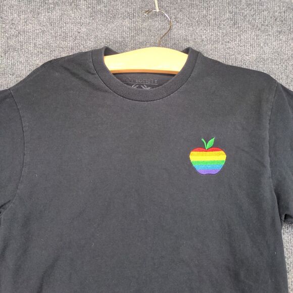Riot Society Mens Apple Rainbow T-Shirt Black Medium Embroidered Logo - Picture 3 of 12